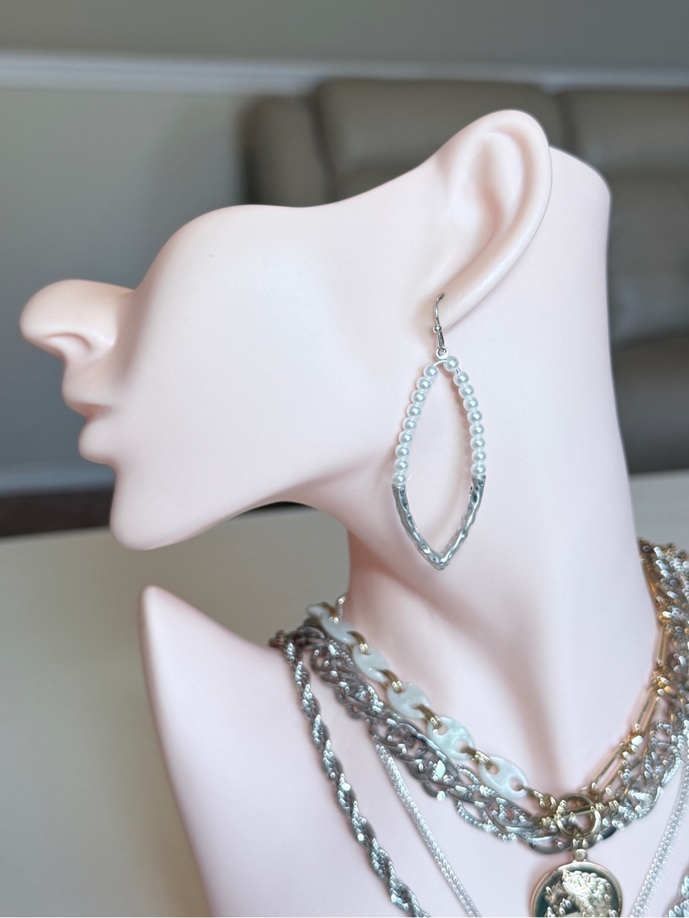 Elegant Pearl-Accented Silver Drop Earrings - White